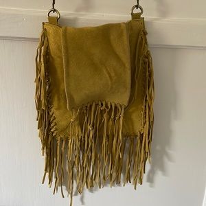 Raj yellow suede fringe bag